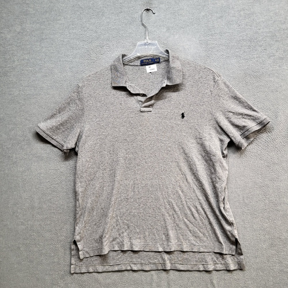 Polo Ralph Lauren Men Polo Shirt XL Gray Logo Short Sleeve Embroidered Split Hem